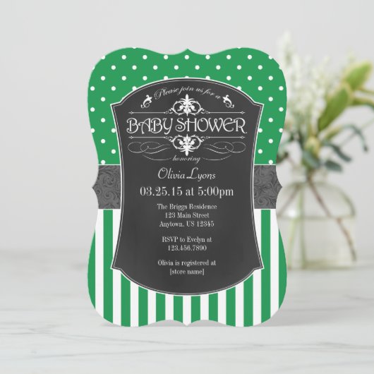 グリーングレーチョークボードストライプ招待状 招待状 (スタンド正面)