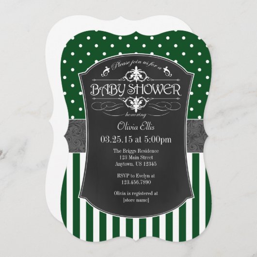 グリーングレーチョークボードストライプ招待状 招待状 (正面/裏面)