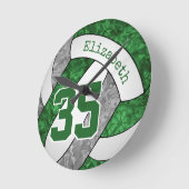 グリーングレーチームカラーズガールズバレーボールルーム ラウンド壁時計 (傾斜)