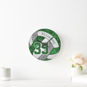 グリーングレーチームカラーズガールズバレーボールルーム ラウンド壁時計 (ホーム)