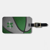 グリーングレーチームカラーズモノグラムのバスケットボール ラゲッジタグ (正面横)