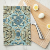 グリーングレーティール(緑がかった色)ブルーオークレーお尻ボヘミアンバリアート キッチンタオル (四つ折り)