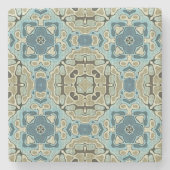 グリーングレーティール（緑がかった色）ブルーオークレーお尻ボヘミアンバリアート ストーンコースター (正面)