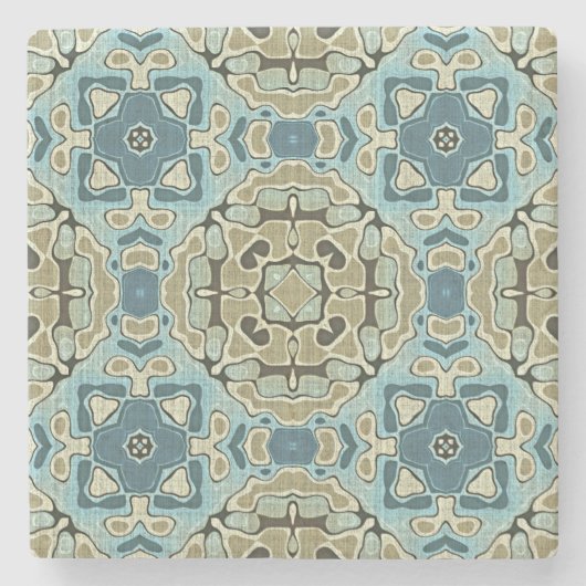 グリーングレーティール（緑がかった色）ブルーオークレーお尻ボヘミアンバリアート ストーンコースター (正面)