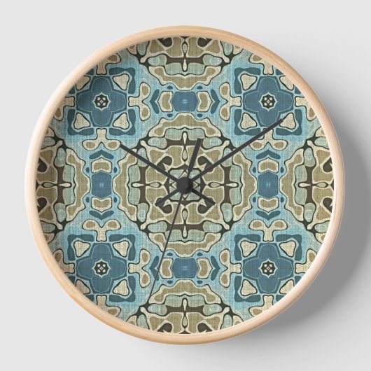 グリーングレーティール(緑がかった色)ブルーオークレーお尻ボヘミアンバリアート 壁時計 (正面)