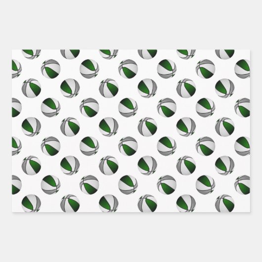 グリーングレーバスケットボールを与えるコーディネートされたスポーツ ラッピングペーパーシート (正面3)