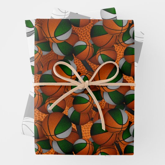 グリーングレーバスケットボールを与えるコーディネートされたスポーツ ラッピングペーパーシート (インサイチュ)