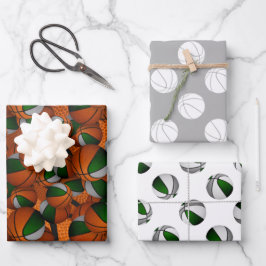 グリーングレーバスケットボールを与えるコーディネートされたスポーツ ラッピングペーパーシート