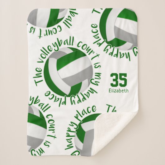 グリーングレーバレーボールコートhappy placeタイポグラフィ シェルパブランケット (正面)