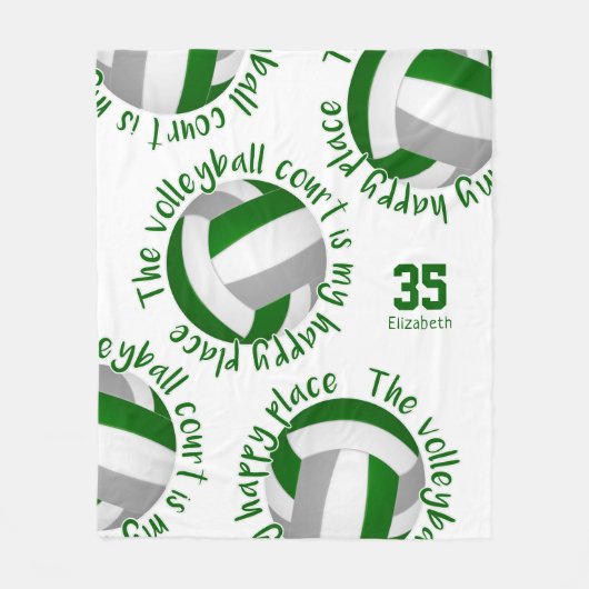 グリーングレーバレーボールコートhappy placeタイポグラフィ フリースブランケット (正面)
