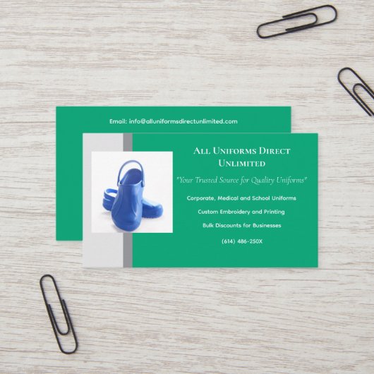 グリーングレーブルーメディカルクロッグユニフォーム 名刺 (正面/裏面インサイチュ)