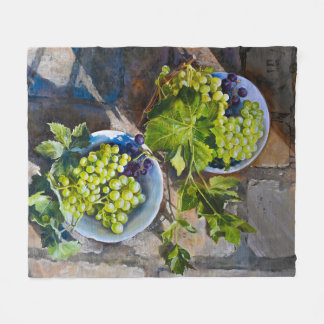 グリーングレープの静物画 フリースブランケット
