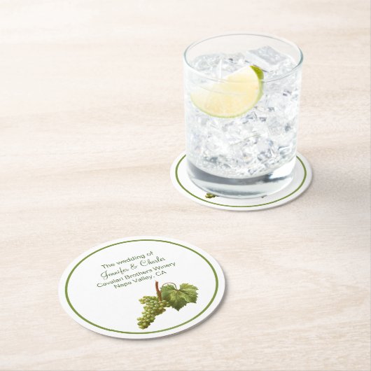 グリーングレープクラスター結婚ワイナリー ラウンドペーパーコースター (インサイチュ)