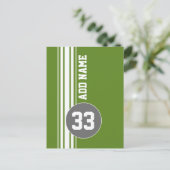 グリーングレーレーシングストライプ名前をカスタムする番号 ポストカード (スタンド正面)