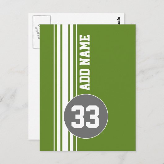 グリーングレーレーシングストライプ名前をカスタムする番号 ポストカード (正面/裏面)