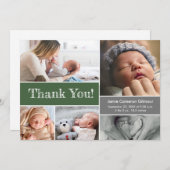 グリーングレー赤ちゃんシャワー写真コラージュありがとう サンキューカード (正面/裏面)