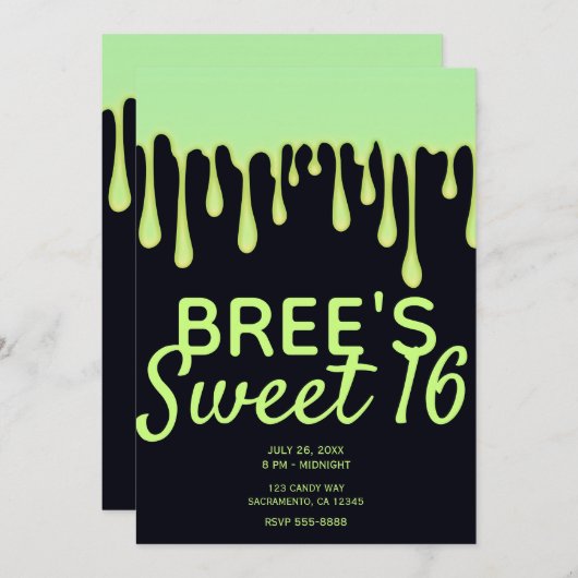 グリーングロードリップドリップハロウィーン甘い16パーティー 招待状 (正面/裏面)