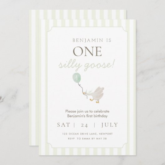 グリーング間抜けースファースト誕生日招待状 招待状 (正面/裏面)