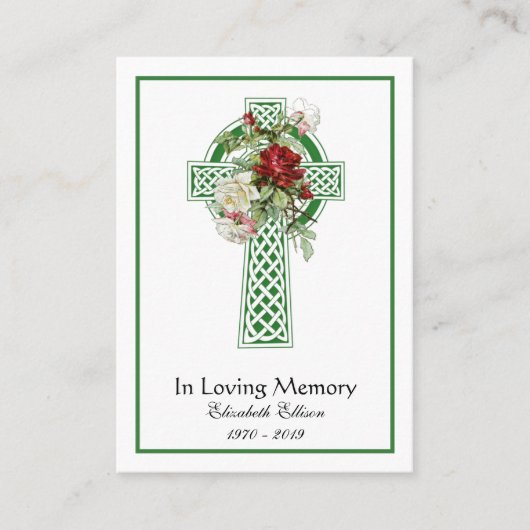 グリーンケルト十字バラ葬儀メモリアル祈りの言葉 プレイスカード (正面)