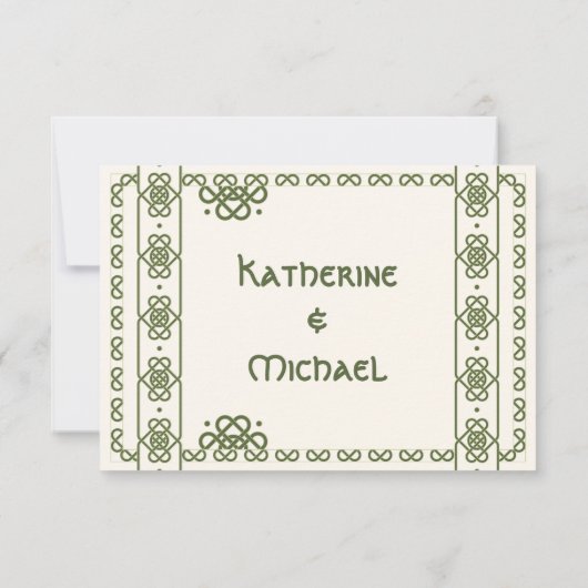 グリーンケルト結び目模様ウェディングRSVPカード 出欠カード (裏面)