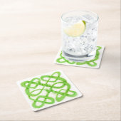 グリーンケルト結び目模様スクエア紙コースター スクエアペーパーコースター (インサイチュ)