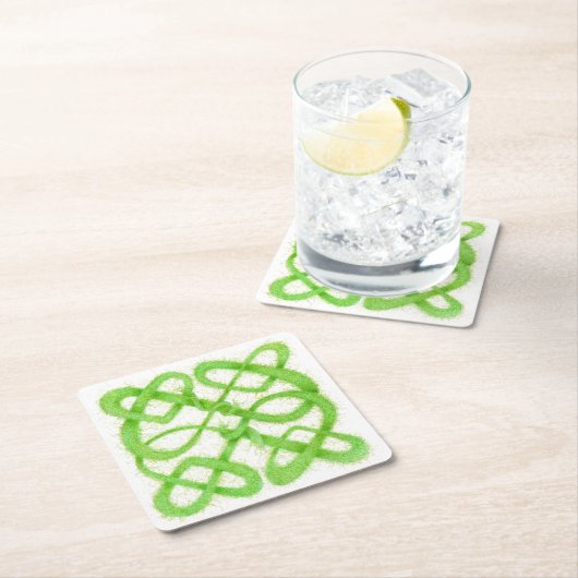 グリーンケルト結び目模様スクエア紙コースター スクエアペーパーコースター (インサイチュ)