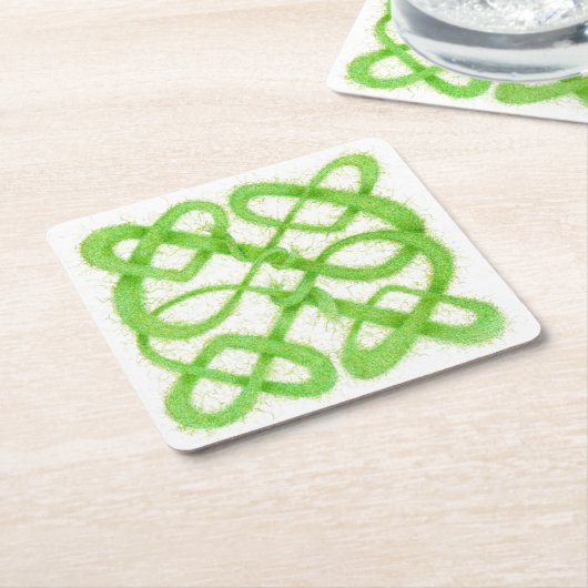 グリーンケルト結び目模様スクエア紙コースター スクエアペーパーコースター (アングル)