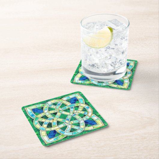 グリーンケルト結び目模様ストーンモザイク スクエアペーパーコースター (インサイチュ)