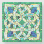 グリーンケルト結び目模様ストーンモザイク ストーンコースター (正面)