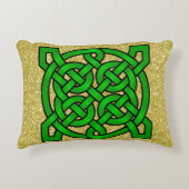 グリーンケルト結び目模様金ゴールドフェイクグリッター アクセントクッション (正面)