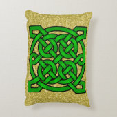 グリーンケルト結び目模様金ゴールドフェイクグリッター アクセントクッション (裏面(縦))