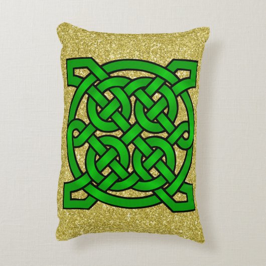 グリーンケルト結び目模様金ゴールドフェイクグリッター アクセントクッション (裏面(縦))