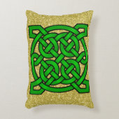 グリーンケルト結び目模様金ゴールドフェイクグリッター アクセントクッション (正面(垂直))