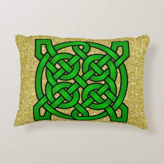 グリーンケルト結び目模様金ゴールドフェイクグリッター アクセントクッション (裏面)