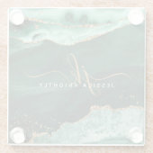 グリーンゲート金ゴールドグリッタースクリプトモノグラム ガラスコースター (裏面)