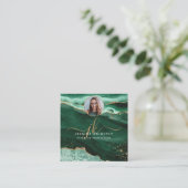 グリーンゲート金ゴールドグリッタースクリプト写真QR スクエア名刺 (スタンド正面)