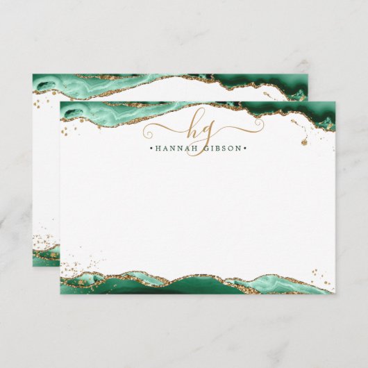 グリーンゲートGeodeモノグラムスクリプト金ゴールドグリッター ノートカード (正面/裏面)