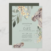 グリーンコアラベアーキュートバースデーパーティの招待状 招待状 (正面/裏面)