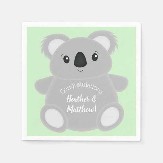 グリーンコアラ熊ベビーシャワー スタンダードカクテルナプキン (正面)