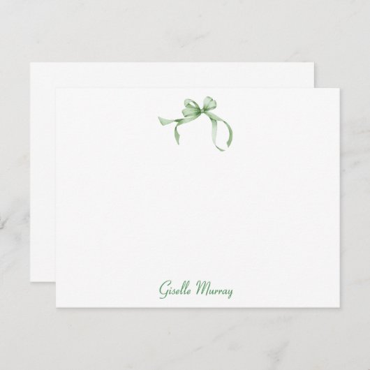 グリーンコケットリボンパーソナライズされたノートカード ノートカード (正面/裏面)