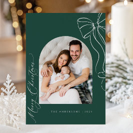 グリーンコケット弓クリスマスフォトカード シーズンカード