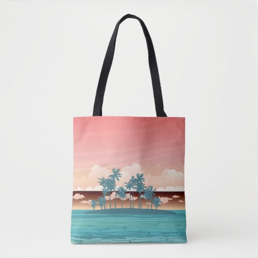グリーンココナッツ島：夕日のイラストレーション。 トートバッグ (正面)