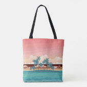 グリーンココナッツ島：夕日のイラストレーション。 トートバッグ (裏面)
