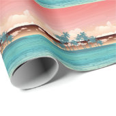 グリーンココナッツ島:夕日のイラストレーション。 ラッピングペーパー (ロールコーナー)