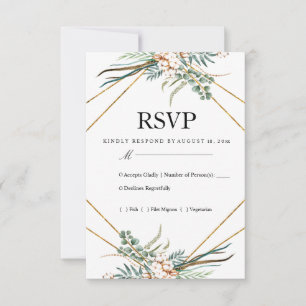 グリーンコットンボホーグリッター結婚式RSVP 出欠カード