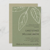 グリーンコンテンポラリークラフト葉リハーサルディナー 招待状 (正面/裏面)