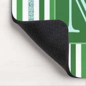 グリーンコンテンポラリーシルバーグリッターズストライプモノグラム マウスパッド (コーナー)