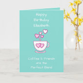 グリーンコーヒー&フレンズ誕生日グリーティング カード (黄色い花)