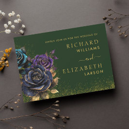 グリーンゴシックバラグリッター結婚式招待状 招待状
