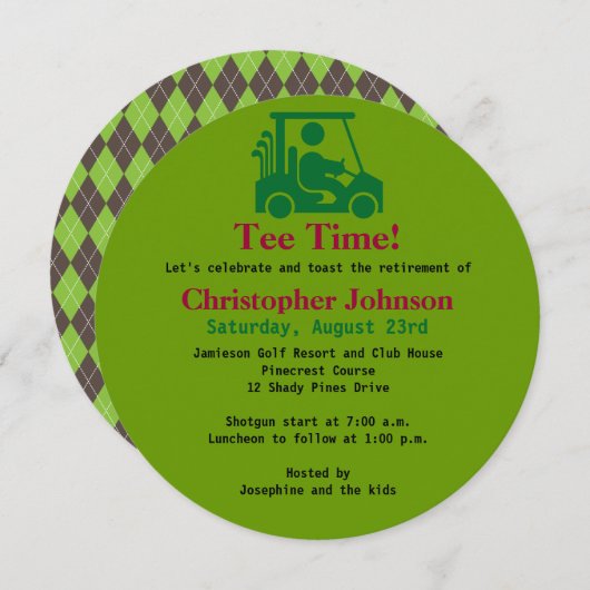 グリーンゴルファーinカート退職パーティの招待状 招待状 (正面/裏面)